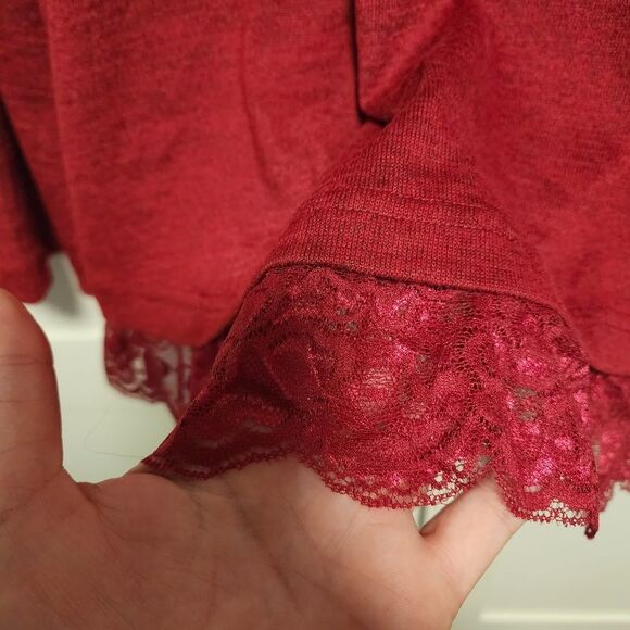 DG2 Diane Gilman Red long sleeved Shirt With Lace Trim Size medium - Picture 5 of 10